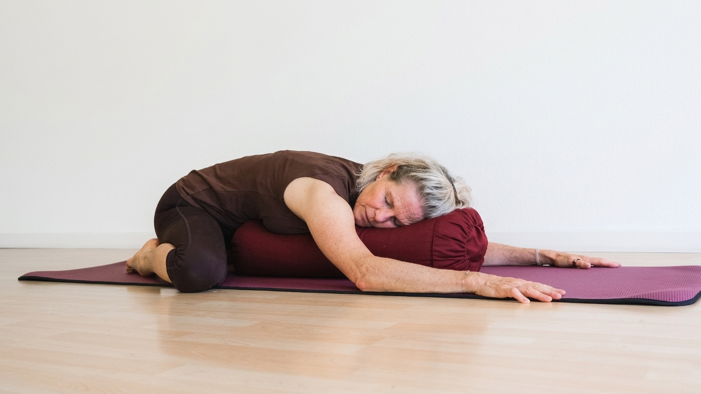 Yin Yoga · ruhende Vorbeuge auf dem Bolster
